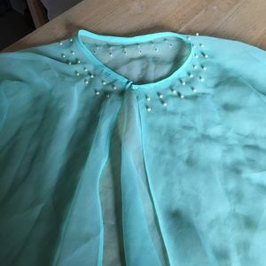 Teal blue scarf cape with pearls